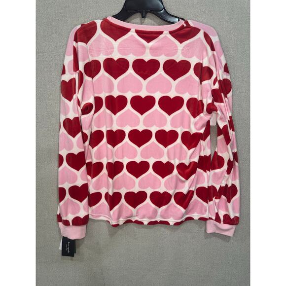 NWT Kate Spade Heart Print velour Pajama Set Small Pink Red Long Sleeve Joggers - Picture 9 of 15
